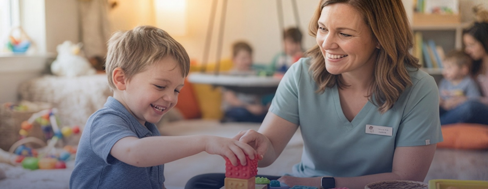 Therapist supporting an autistic child